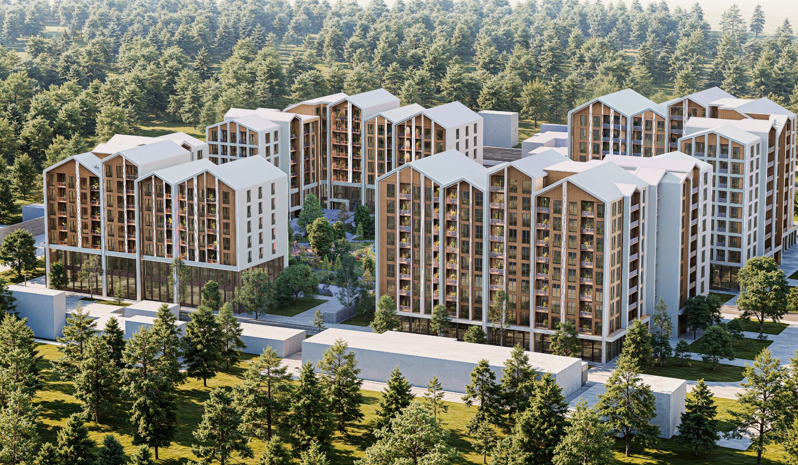 Qusar Residence binaları meşənin əhatəsində — yay görünüşü