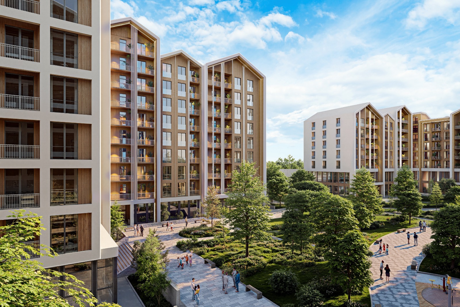 Qusar Residence küçə görünüşü — binalar və piyada zonası