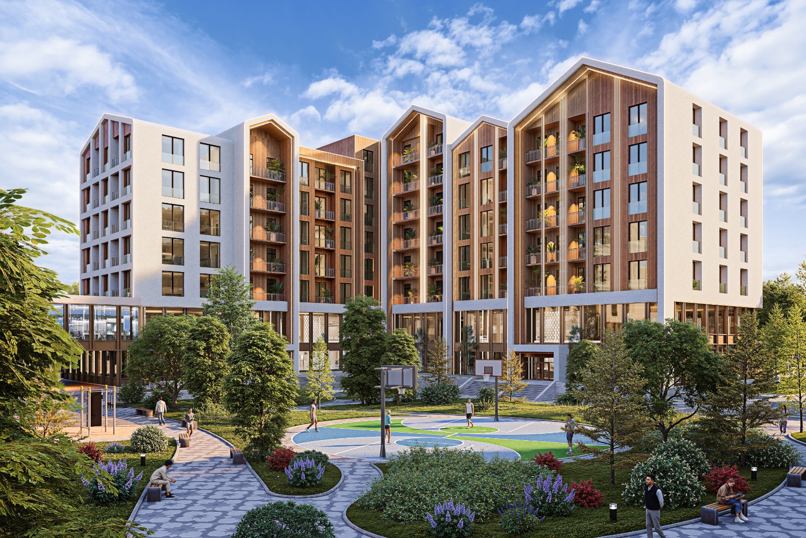 Qusar Residence binası və uşaq meydançası olan həyət