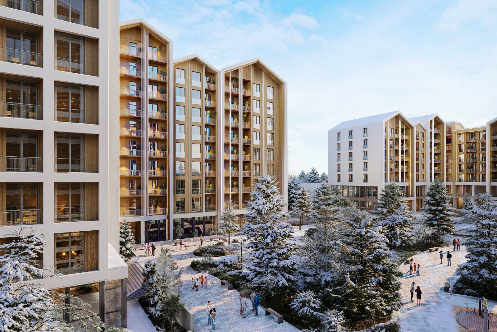 Qusar Residence-də qış — piyada yolları və yaşıllıq